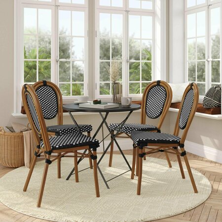 FLASH FURNITURE Lourdes Thonet French Bistro Stack Chair Natural/White PE Rattan and Bamboo Alum Frme, Natural, 4PK 4-SDA-AD642002S-BKWH-NAT-GG